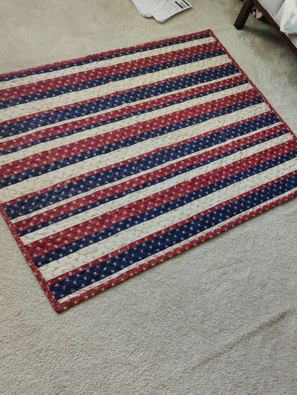 Handmade Embroidery Patriotic Star & Stripe Quilt Throw Blanket Americana Y2K